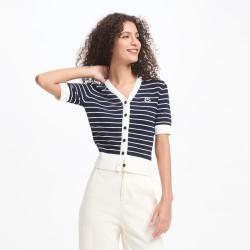 Gap 女装春刺绣logo撞色条纹中袖针织衫罗纹上衣637690