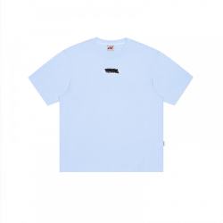 F426 国潮牌嘻哈夏季胶带logo绣花短袖T恤 蓝色