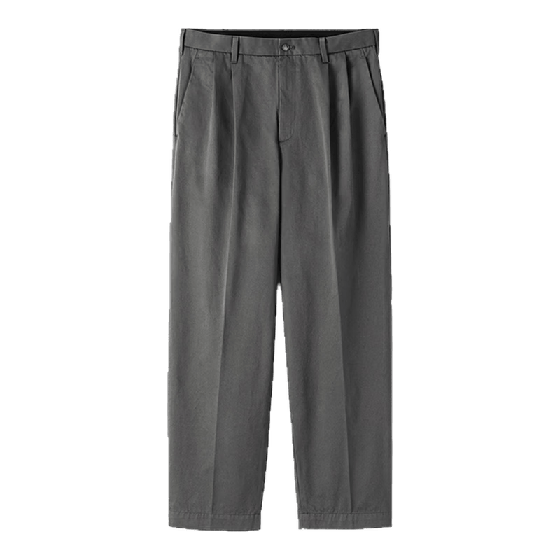 MUJI 男式丝光斜纹抽褶宽版休闲裤 中灰色 170/76A