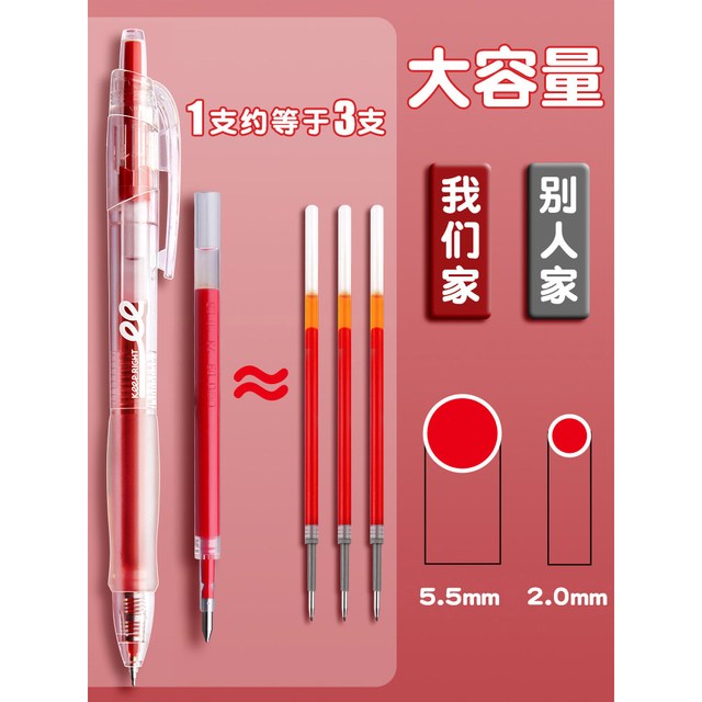 得力 红笔学生专用老师按动红色中性笔批改作业水笔0.5mm速干直液式走珠笔碳素笔刷题笔红笔芯ST头顺滑