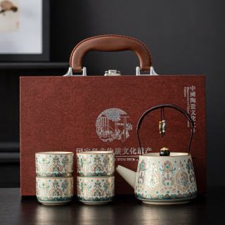 茉舟 金银错提梁壶 烫银礼盒 茶具套装