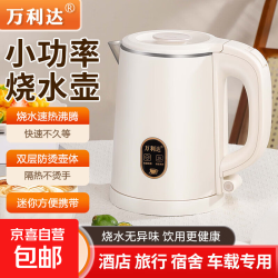 万利达迷你烧水壶旅行出差小功率宿舍单人开水壶便携式自动断电热水壶小型学生316不锈钢酒店宾馆 0.8L