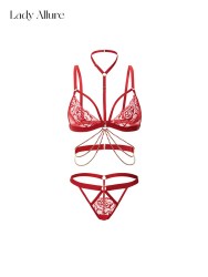 LADYALLURE LA 蛇蝎美人 欲焰系列 蕾丝镂空腰链性感内衣无钢圈文胸套装 LA-20221218