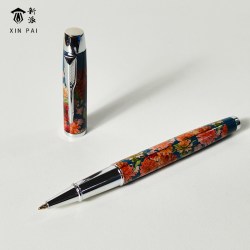 新派 彩色花卉宝珠笔碳素黑笔小学生中性笔可爱卡通印花女生手账笔高档金属笔杆女士签字笔礼盒套装送老师礼物