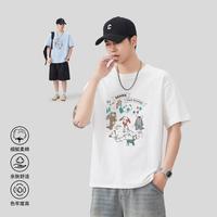 马克华菲 夏季100%棉T恤男日系趣味小狗百搭街头宽松休闲重磅落肩短袖