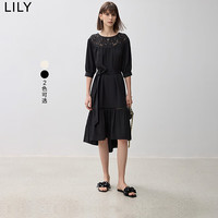 LILY 丽丽复古优雅垂坠感蕾丝镂空连衣裙