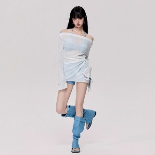 朵乐滋 分体泳衣女海边度假高级感长袖三件套网纱性感纯欲平角泳装