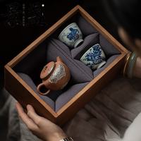 景盏 茶逢知己青花陶瓷一壶两杯茶器伴手礼鎏
