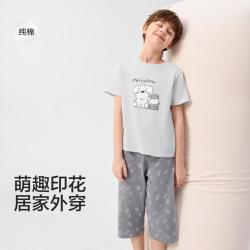 巴拉巴拉 纯棉儿童睡衣套装男童女童空调服透气凉爽薄款短袖家居服夏款童装