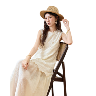 谜秀 法式刺绣 女士连衣裙
