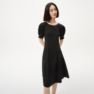 LILY 小黑裙连衣裙气质高级感设计感后背镂空泡泡袖A字裙女