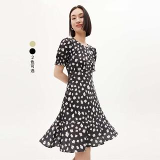 LILY 度假风碎花裙子连衣裙女夏季时尚印花温柔气质优雅荷叶花边连衣裙