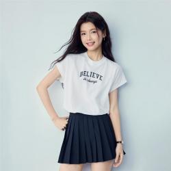 佐丹奴 纯棉印花小高领连袖针织短袖T恤