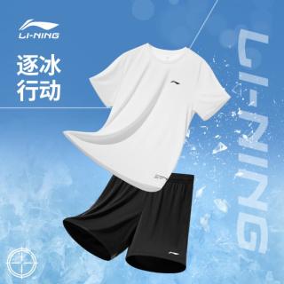 李宁 运动套装夏季户外徒步登山衣男士短袖短裤运动服