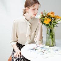 兔皇 桑蚕丝100%~夏穿搭真丝立领荷叶边百搭简约七分袖衬衫女