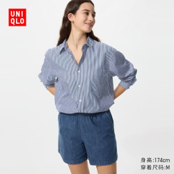 优衣库 483912 棉质水洗牛仔短裤 海蓝色 M
