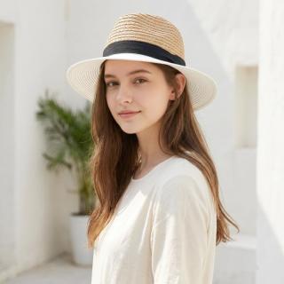 ZARA 女式英伦黑织带拉菲草手工编织宽檐遮阳休闲草帽