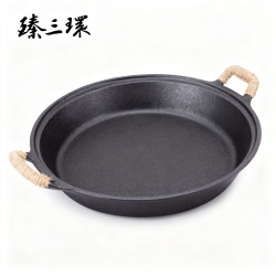 臻三环 手工铁锅水煎包煎蛋锅无涂层不易粘锅 黑色 36cm