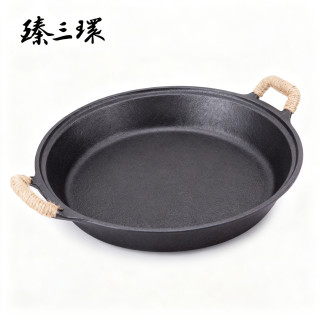 臻三环 手工铁锅水煎包煎蛋锅无涂层不易粘锅 黑色 36cm