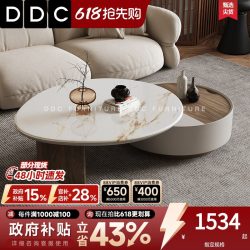 ddc 意式极简圆形旋转岩板茶几小户型客厅新款伸缩大小圆储物茶几
