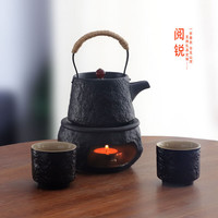 茉舟 新粗陶恒温酒精煮茶器提梁壶套装阳台围炉煮茶炉整套批发陶器 黑陶恒温炉+提梁壶+2杯+珍珠棉