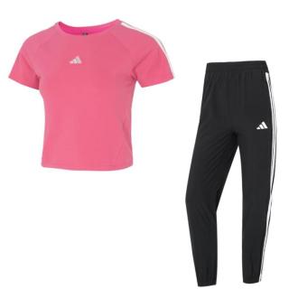adidas 女装上衣短袖休闲透气运动T恤女裤梭织长裤运动裤
