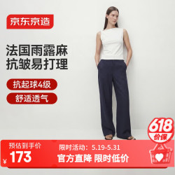 京东京造 天丝亚麻阔腿裤女夏季薄款老钱风休闲裤女直筒裤 藏青色 2XL