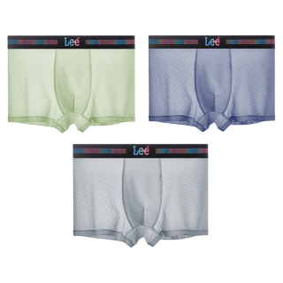 Lee 10A抑菌凉感冰丝平角内裤 浅绿+浅灰+深蓝 3条装 4XL