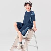 多多家 男童运动服套装夏季户外风时尚拼色T恤短裤儿童休闲帅气两件套潮