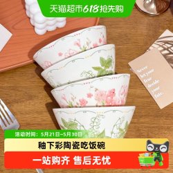CERAMICS 混搭系列 5英寸斗笠碗 陶瓷碗 花卉图案 釉下彩 ins风