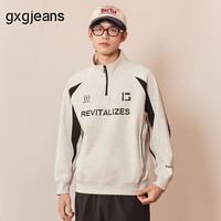 gxgjeans 撞色拼接半开襟立领卫衣 麻灰色 XL