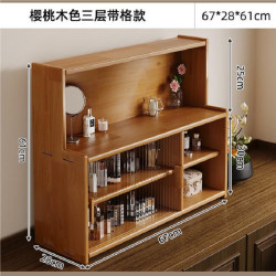 KERZY 实木杯架桌面防尘茶具收纳柜多功能杯子茶杯水杯咖啡杯餐桌置物架 三层加高樱桃木色67cm玻璃收纳柜