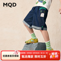 马骑顿 男大童夏季新品学院风潮酷休闲卡通口袋趣味五分牛仔裤 原牛仔色 120