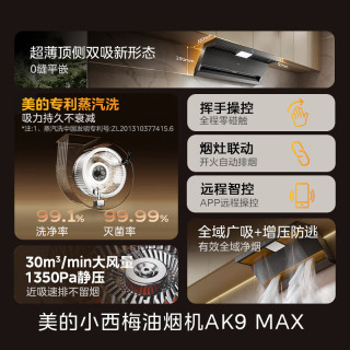 美的 CXW-140-AK9 MAX 30m³/min风量 顶侧双吸 蒸汽洗 搭QD52 烟机套装