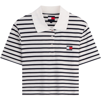 TOMMY JEANS 白藏青条纹正肩短款宽松POLO衫 M