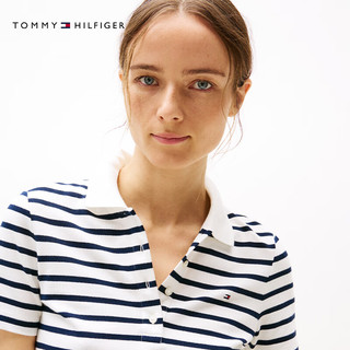 TOMMY HILFIGER 1985珠地网眼条纹修身短袖POLO衫 白藏青条纹 M