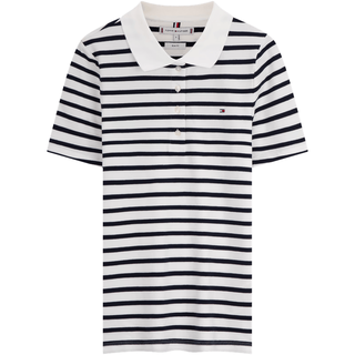 TOMMY HILFIGER 1985珠地网眼条纹修身短袖POLO衫 白藏青条纹 M