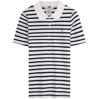 TOMMY HILFIGER 1985珠地网眼条纹修身短袖POLO衫 白藏青条纹 M