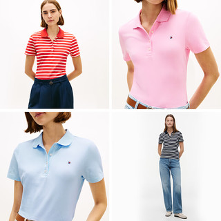 TOMMY HILFIGER 1985珠地网眼条纹修身短袖POLO衫 白藏青条纹 M