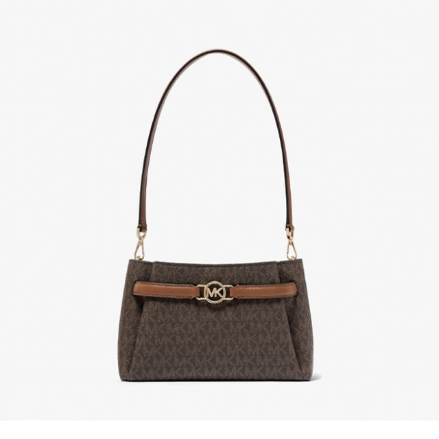 MICHAEL KORS 礼物MK女包ANGELINA老花扣饰手提单肩包小号 深棕/橡果棕春夏新品