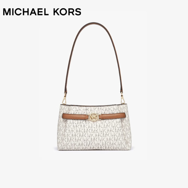 MICHAEL KORS 春夏新品礼物奢侈品MK女包ANGELINA单肩斜挎包小号香草白/橡果棕