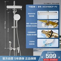 箭牌 卫浴 花洒AE34168 淋浴花洒套装 方顶喷 银色款脉冲按摩易洁除垢