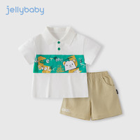 JELLYBABY 男童运动POLO领衬衫短裤套装 米白 90