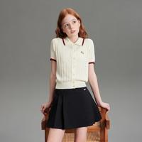 ELLE kids 夏季女童老钱风透气莱赛尔麻花针织休闲polo领短袖T恤上衣