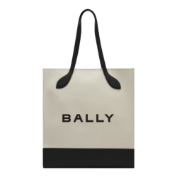 BALLY 6304517 BAR系列白色帆布拼色托特包