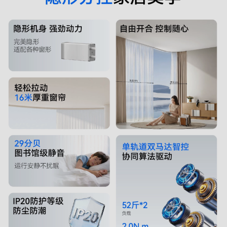 科创者 5Max左右独立分控电动窗帘轨道智能全自动蓝已接入米家APP