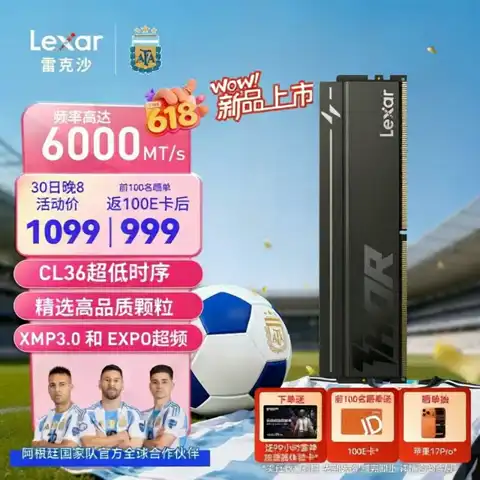 雷克沙 DDR5 6000 16GB单条 电竞马甲条台式内存条 CL36 Thor雷神二代马甲 黑色