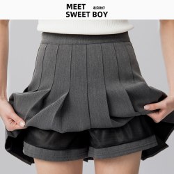 MEET SWEETBOY 学院风短款百褶裙 灰色 半身裙