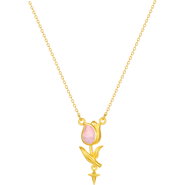 周六福 A0614926 足金珐琅郁金香吊坠项链 3.64g 40+5cm