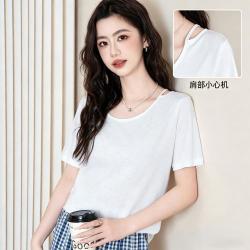 快鱼 镂空吊带纯欲风短袖T恤女拼接锁骨上衣显瘦时尚设计感t恤